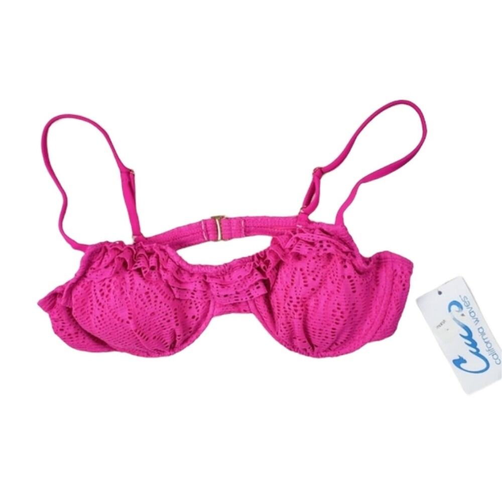 California Waves Crochet Lace Underwire Bikini Top Bright Pink Swim Top
